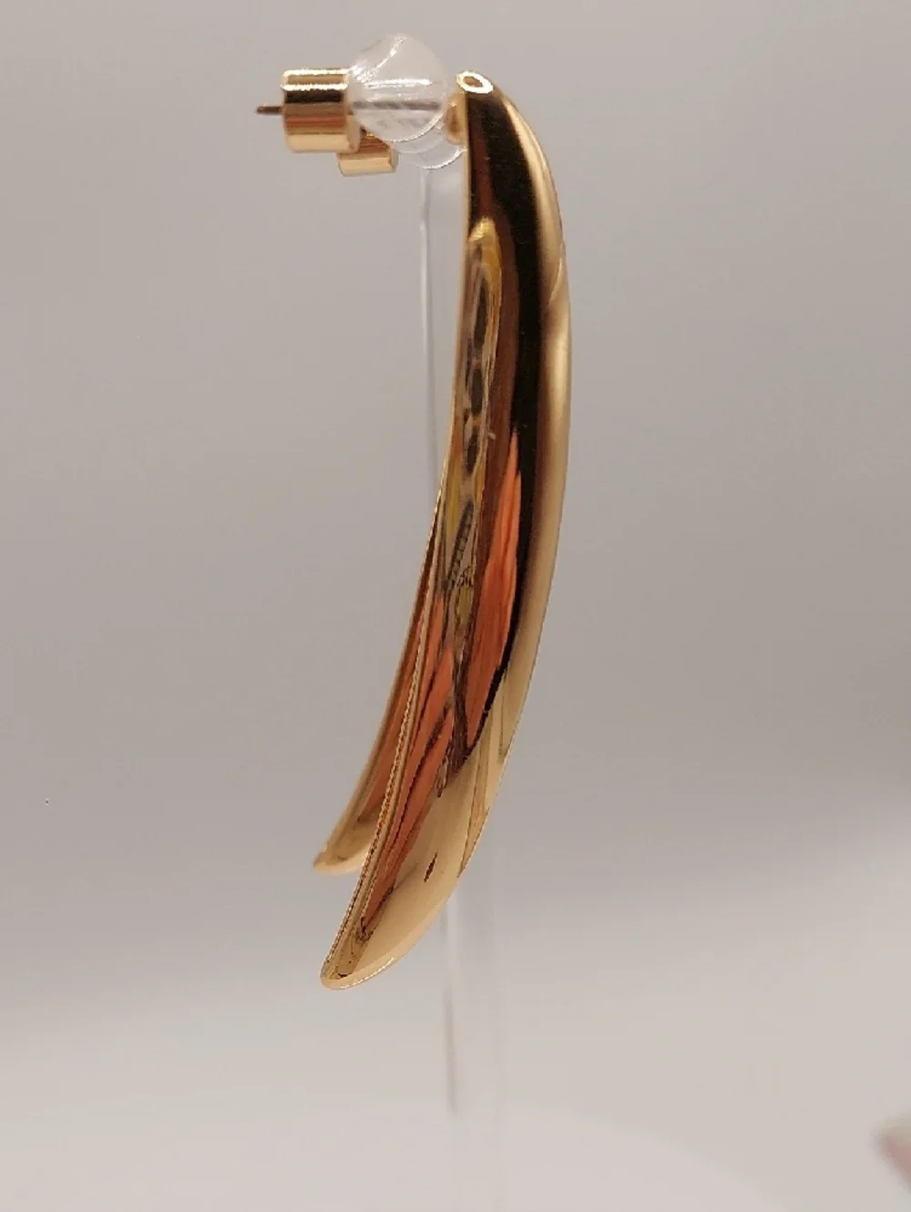 1990's Goldtone Curved Hoop Pierced Earrings - Women Jewelry - Picture 6 of 10